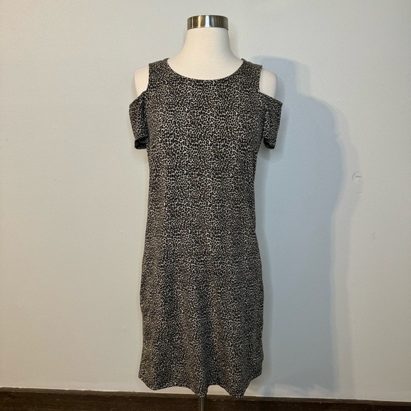 Michael Kors Dress Size Small stretch leopa print cold shoulder - Picture 2 of 8